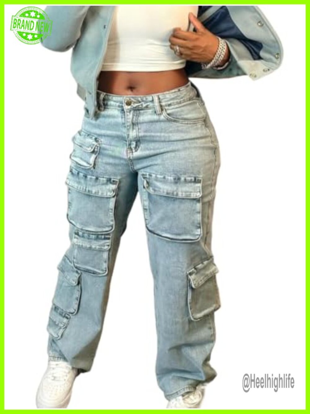 Women's Y2K Baggy Cargo Jeans High Waisted Wide Leg Denim Pants